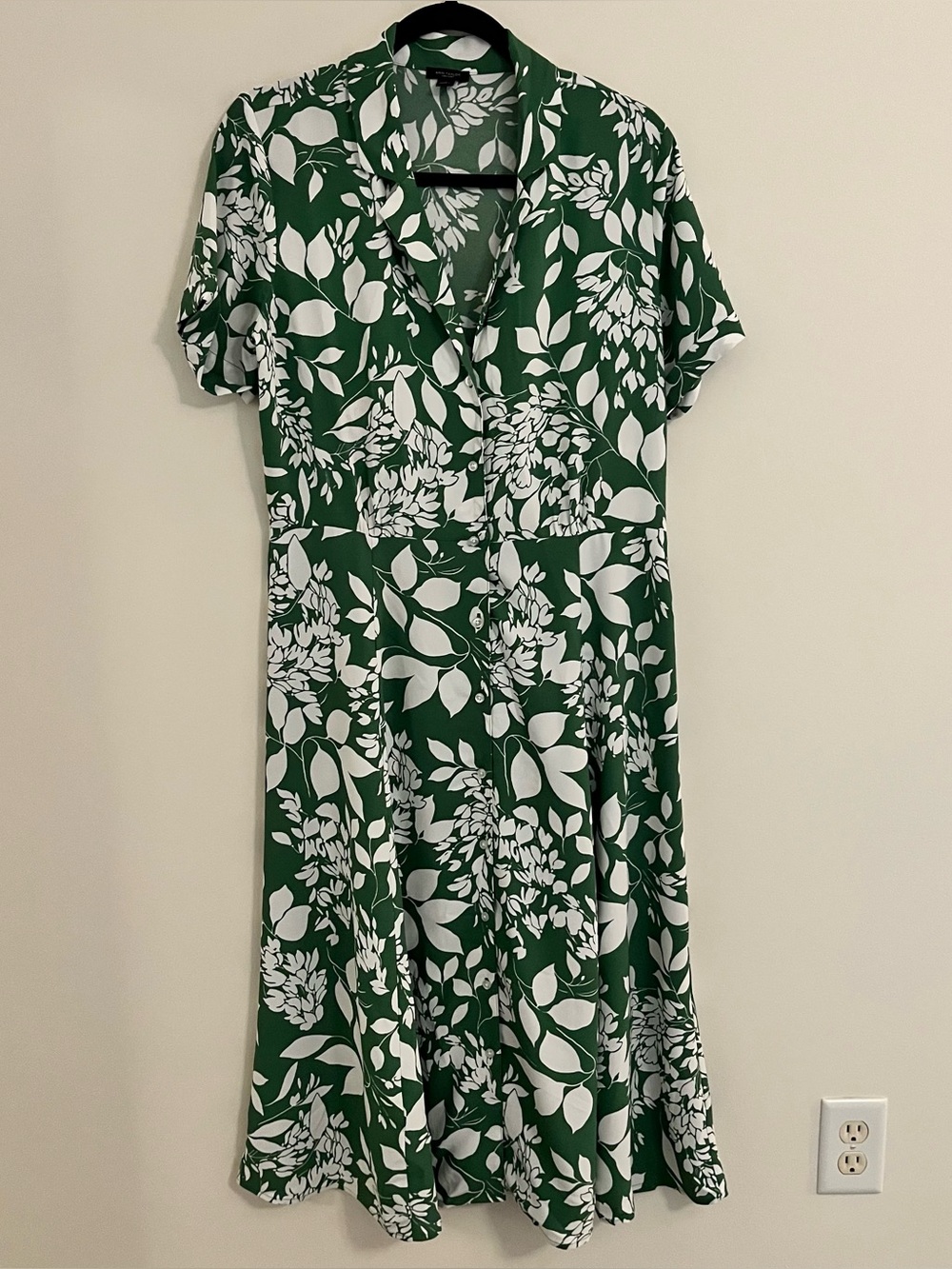 Short sleeve fit and flare green and white shirt dress midi 10